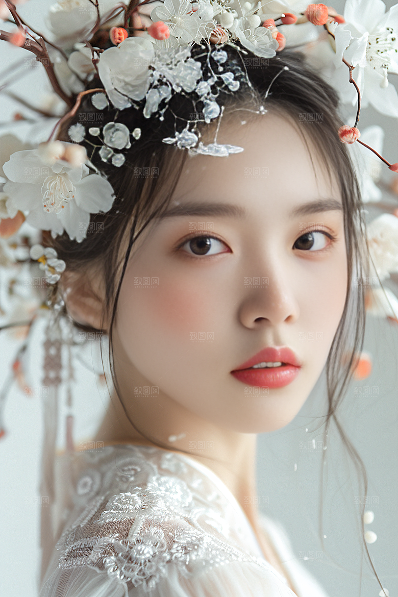 泉州簪花头饰花卉摄影图