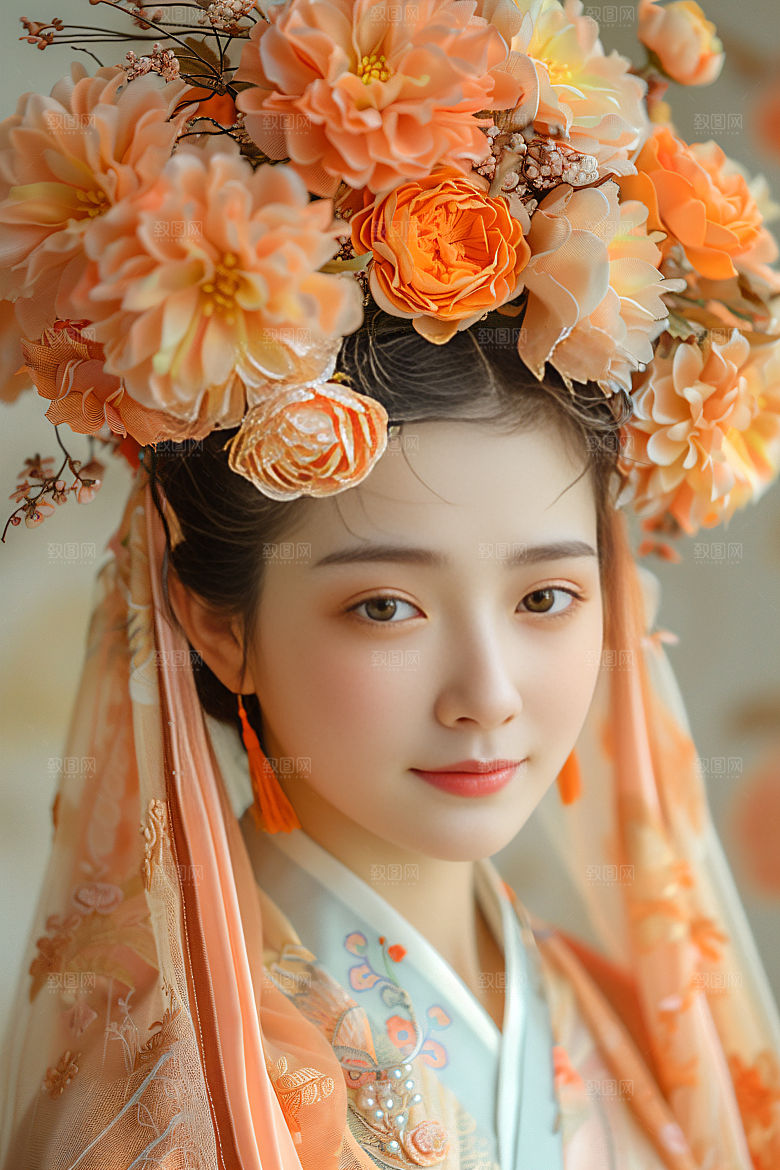 泉州簪花头饰花冠摄影图