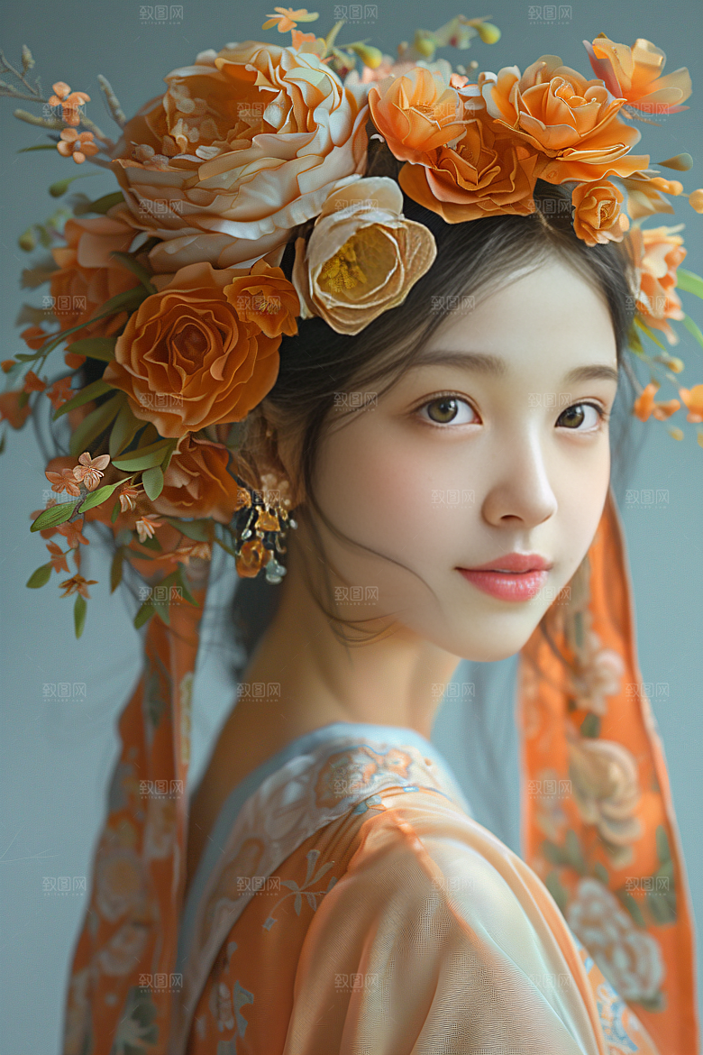 泉州簪花唯美花冠摄影图