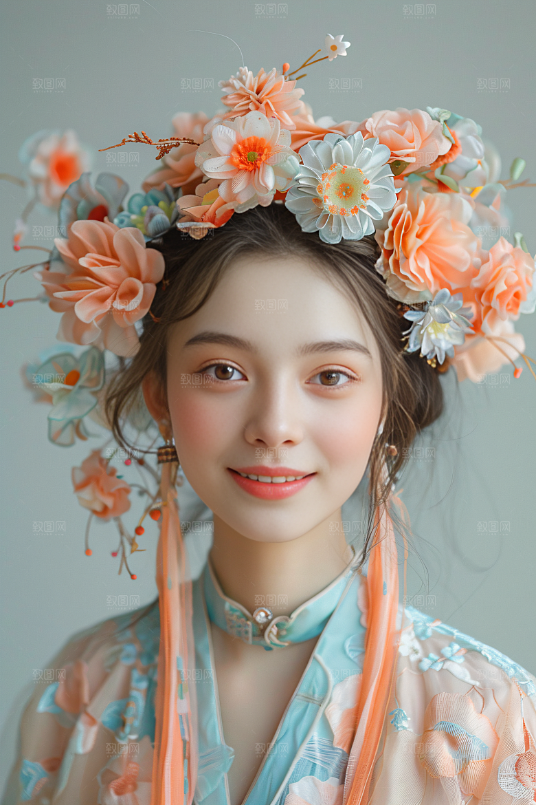 泉州簪花女性肖像头饰摄影图