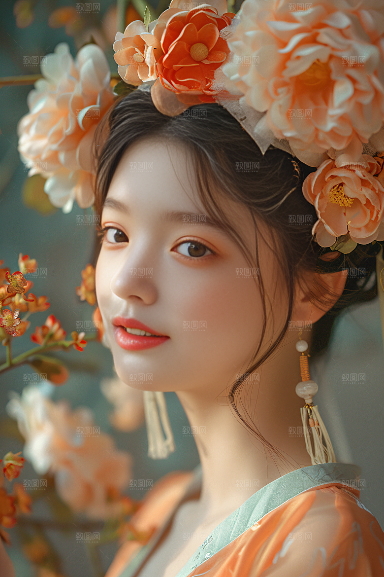 泉州簪花花卉人物摄影图