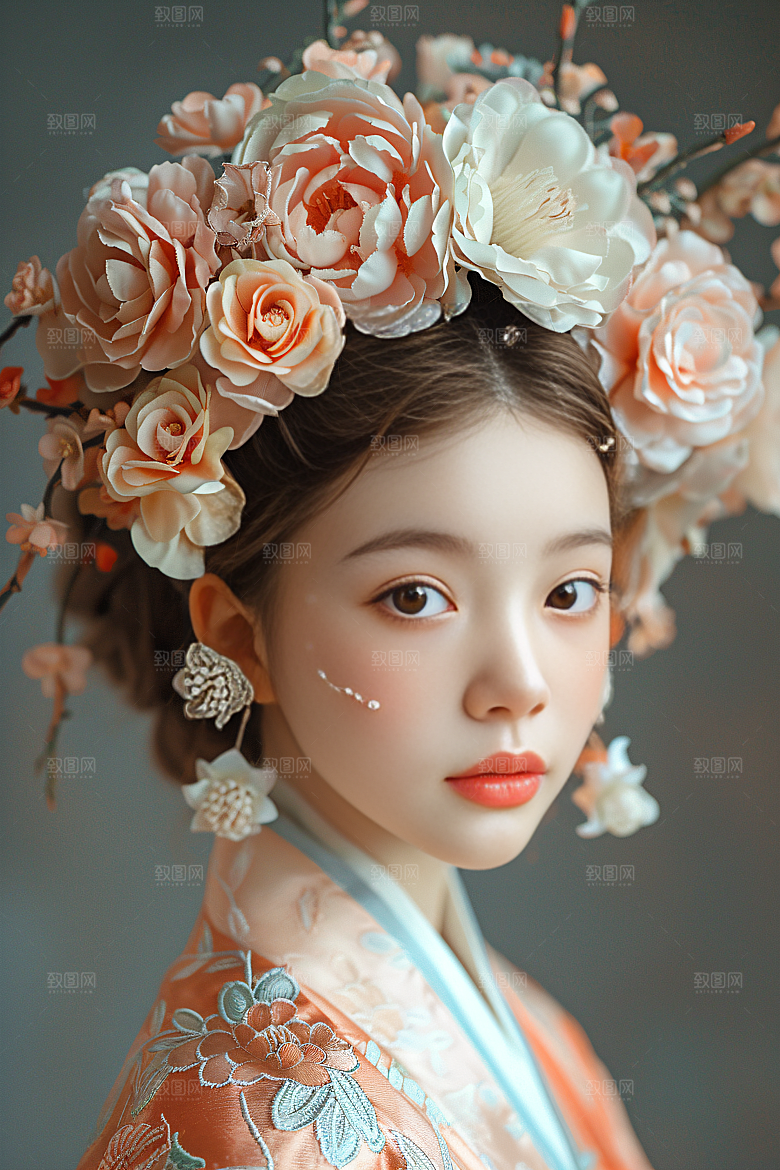 泉州簪花花卉人物摄影图
