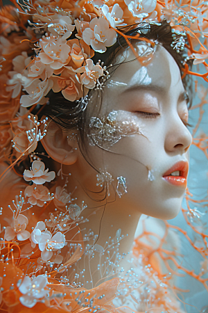 泉州簪花女性肖像花卉摄影图