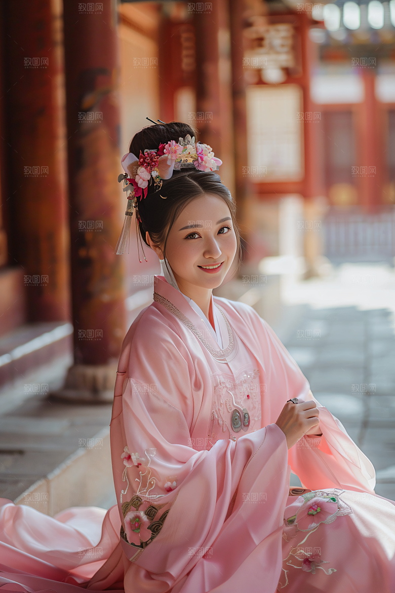 泉州簪花女性肖像花卉摄影图