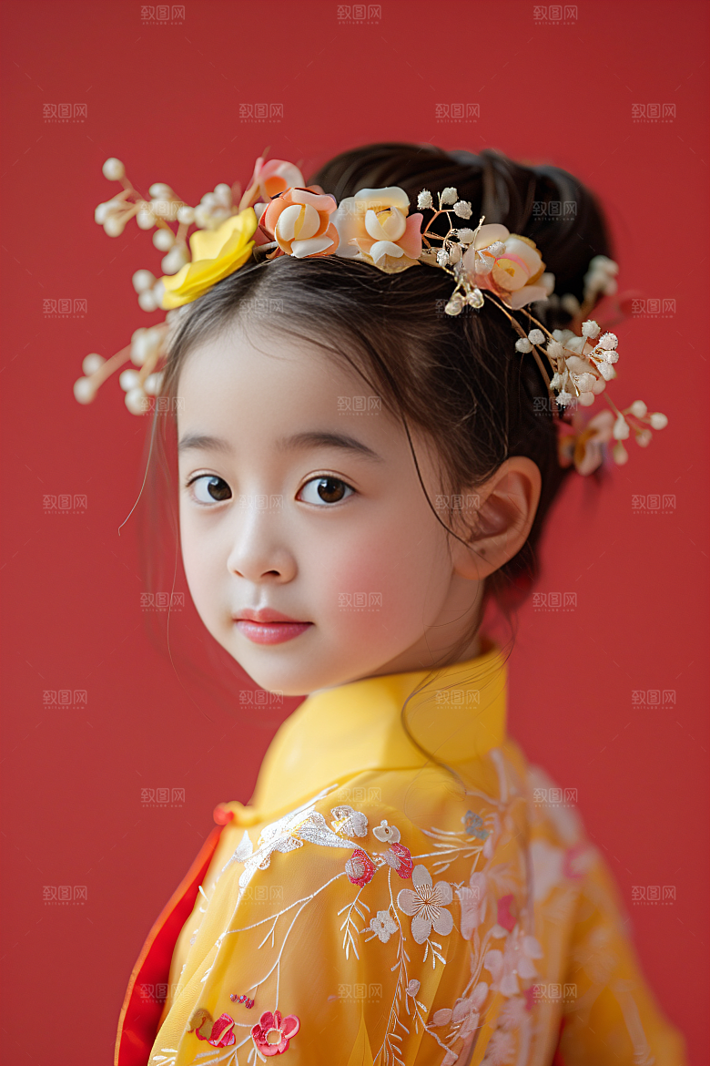 泉州簪花花卉头饰摄影图