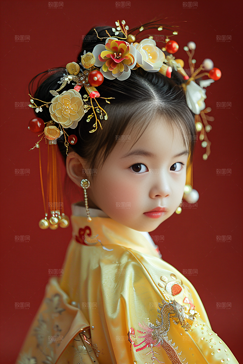 泉州簪花花冠女性肖像摄影图