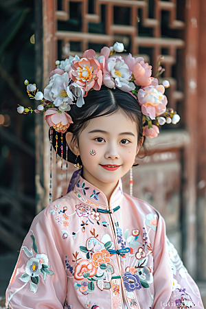 泉州簪花地方特色女性肖像摄影图