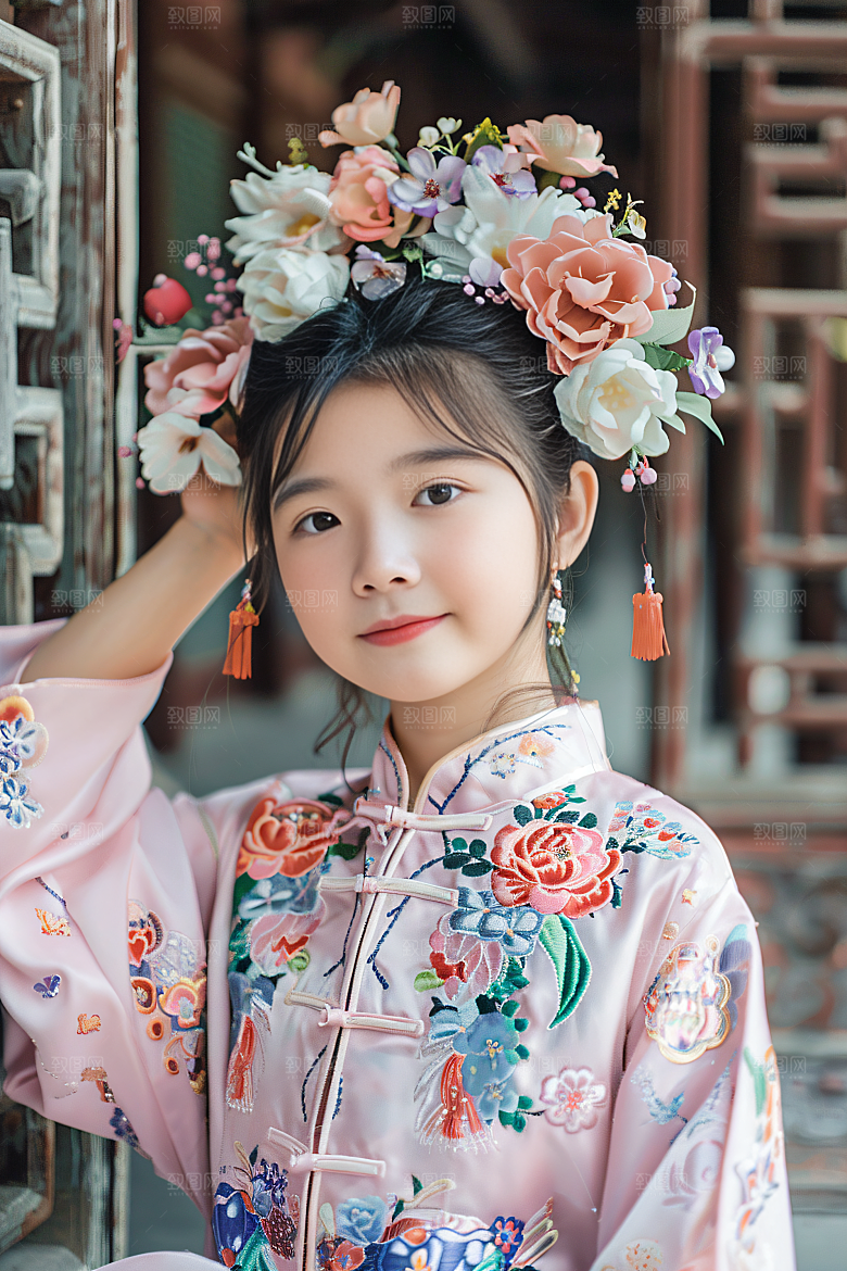 泉州簪花花冠人物摄影图