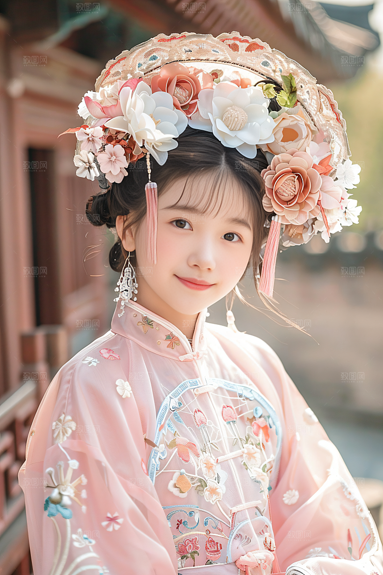 泉州簪花汉服女性肖像摄影图