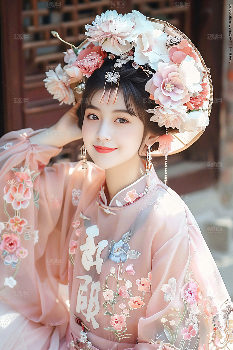 泉州簪花唯美头饰摄影图