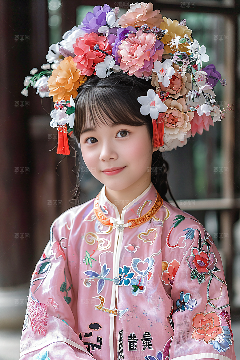 泉州簪花精美头饰摄影图