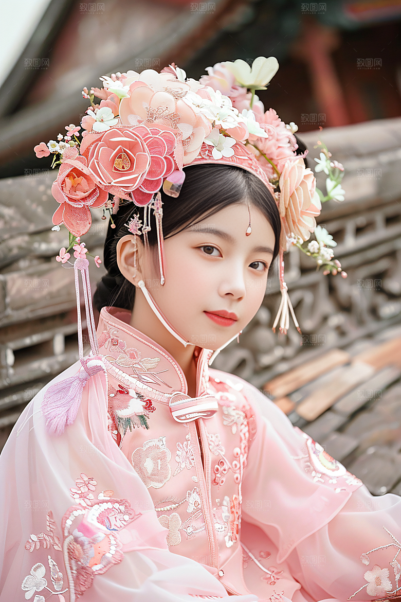 泉州簪花花卉汉服摄影图