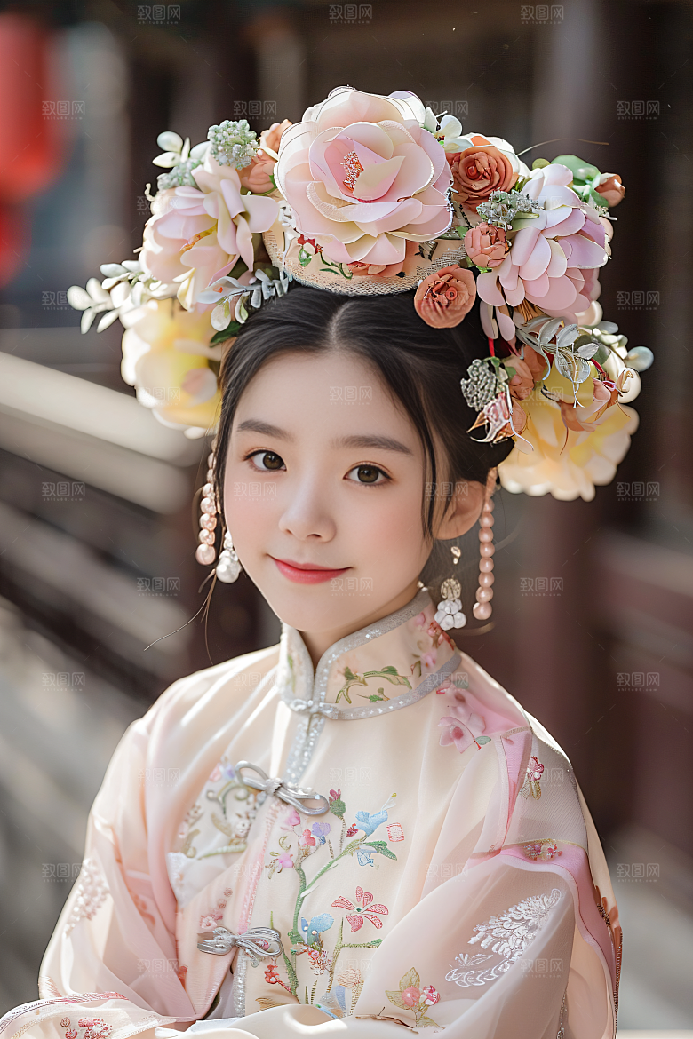 泉州簪花地方特色女性肖像摄影图