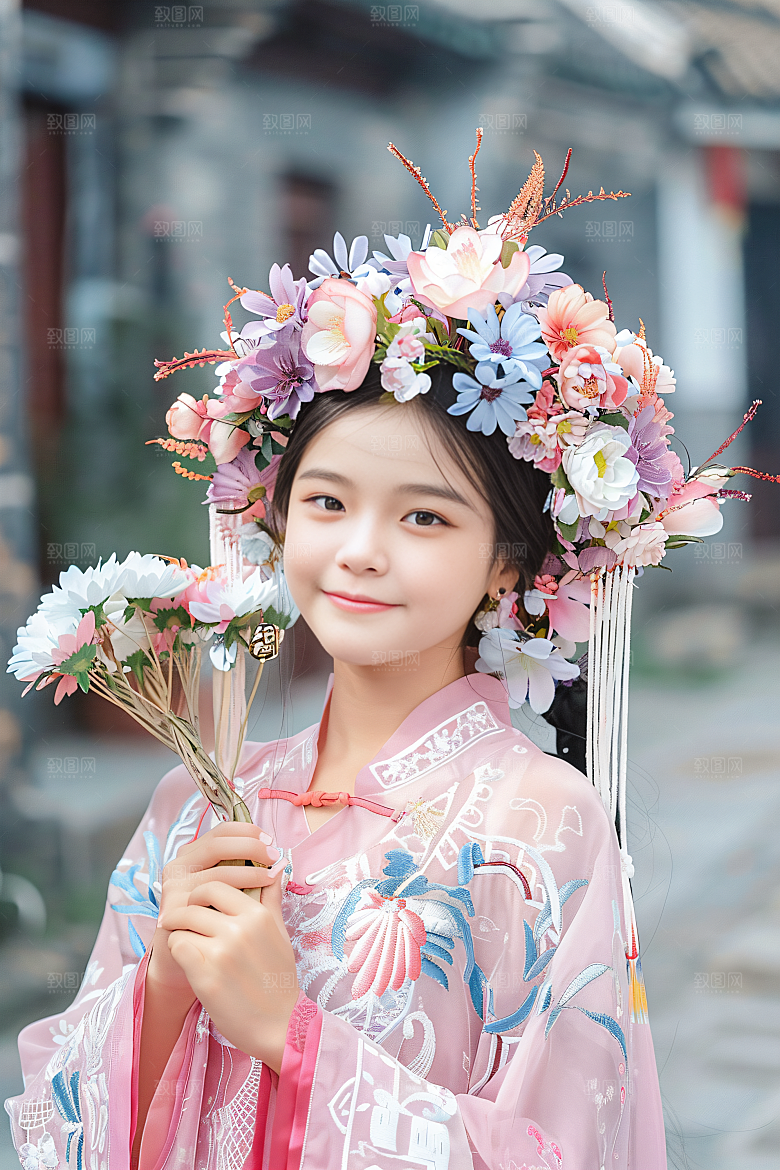泉州簪花汉服女性肖像摄影图