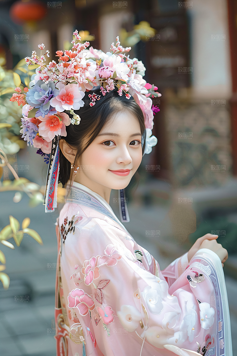 泉州簪花女性肖像人物摄影图