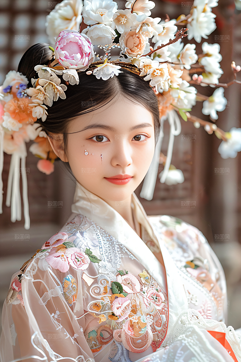泉州簪花人物花卉摄影图