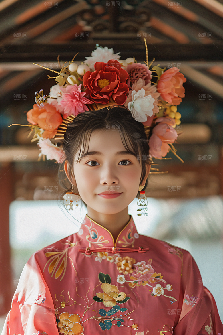 泉州簪花头饰唯美摄影图