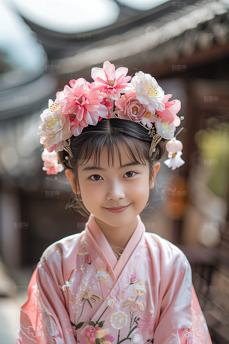 泉州簪花汉服头饰摄影图