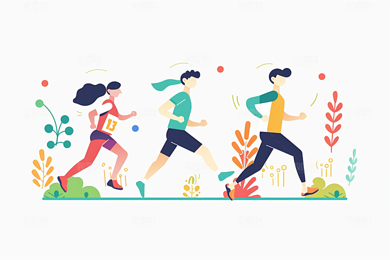 趣味运动会平面彩色插画