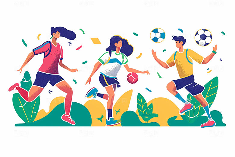 趣味运动会扁平风时尚插画