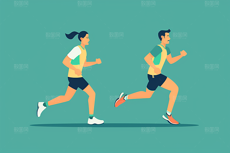 趣味运动会撞色人物插画