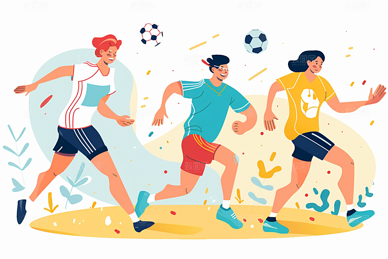 趣味运动会撞色人物插画