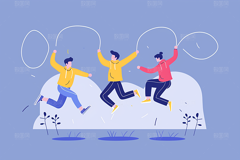 趣味运动会人物撞色插画