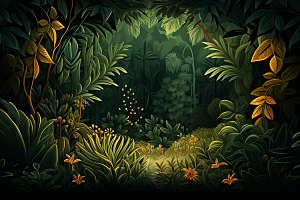 彩色热带雨林多彩艺术插画