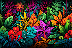 彩色热带雨林高清热带植物插画