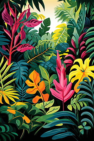 彩色热带雨林自然多彩插画