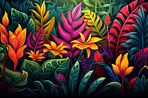 彩色热带雨林缤纷自然插画