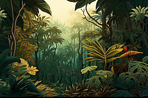 彩色热带雨林多彩INS风插画