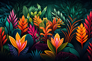 彩色热带雨林缤纷艺术插画