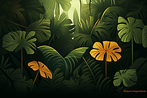 彩色热带雨林多彩森林插画