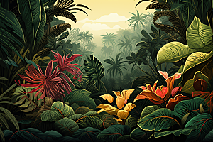 彩色热带雨林自然缤纷插画