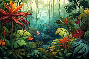 彩色热带雨林高清INS风插画