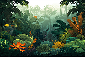 彩色热带雨林高清缤纷插画