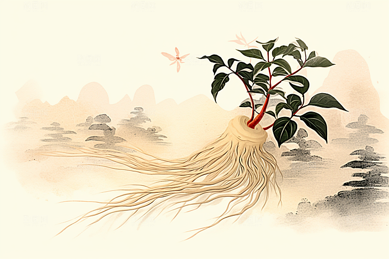 人参中药材保健插画