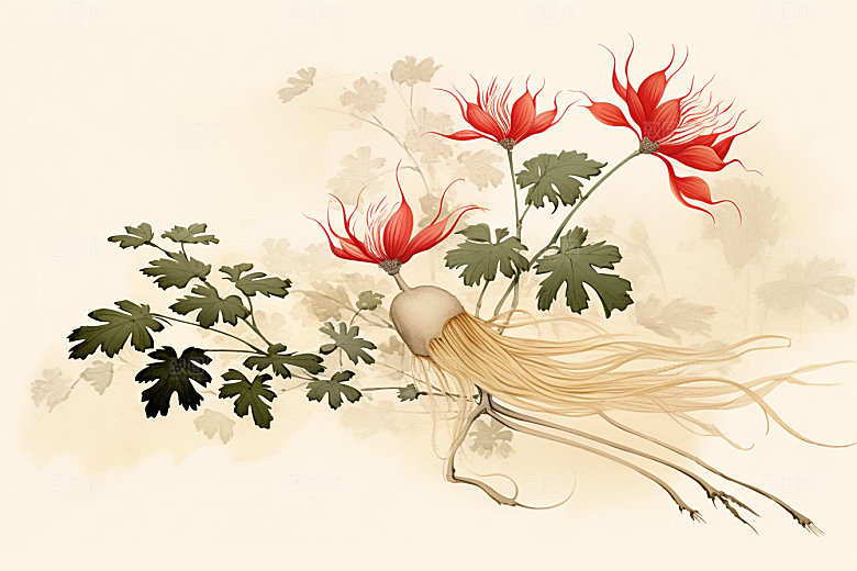 人参中药材医疗插画