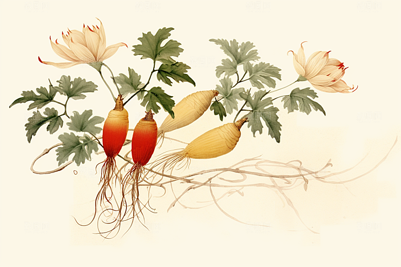 人参植物手绘插画