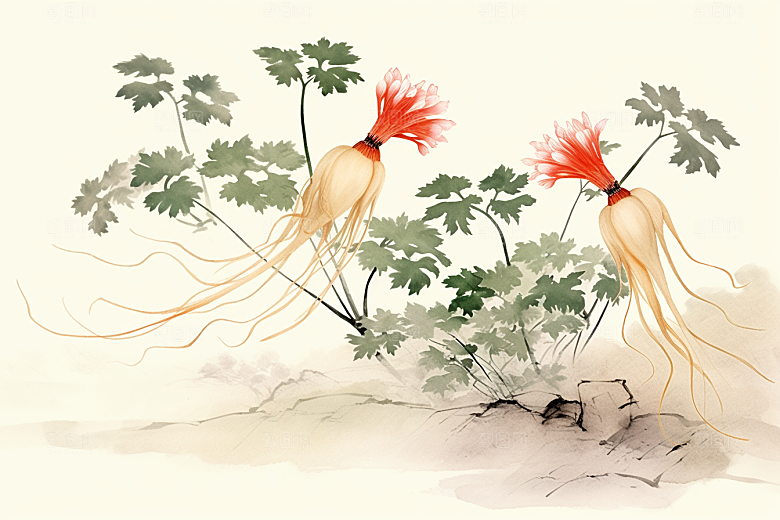 人参植物药方插画