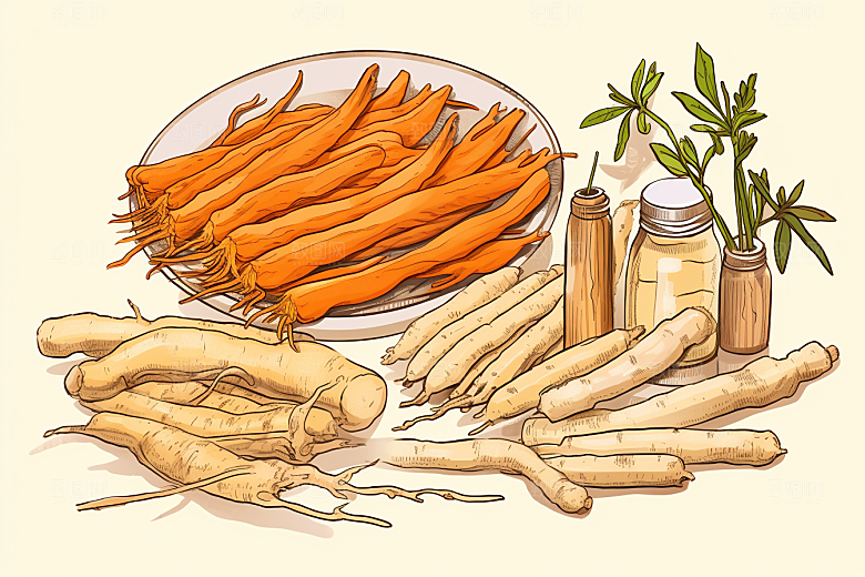 人参健康植物插画