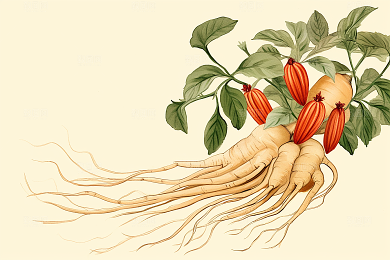 人参植物养生插画