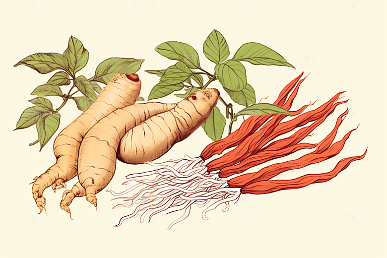 人参手绘植物插画