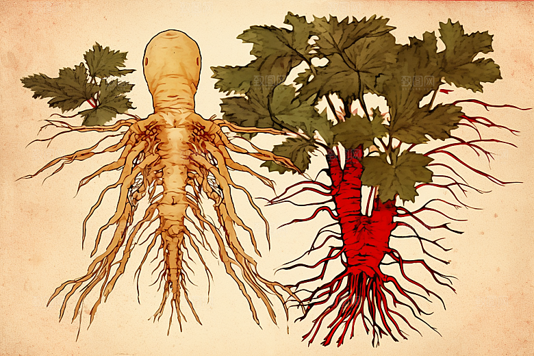 人参植物手绘插画