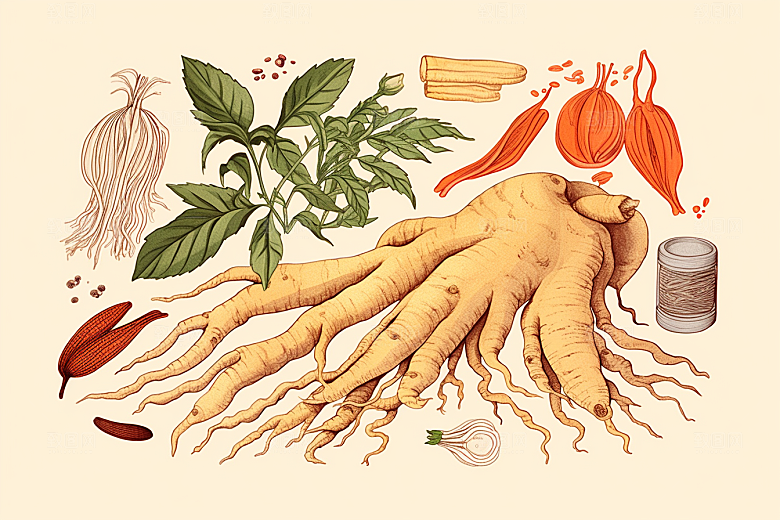 人参药方中草药插画