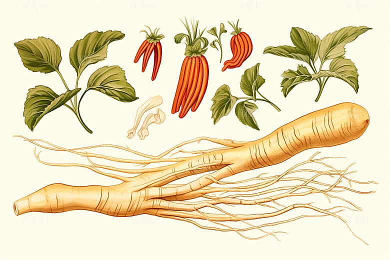人参植物中药材插画