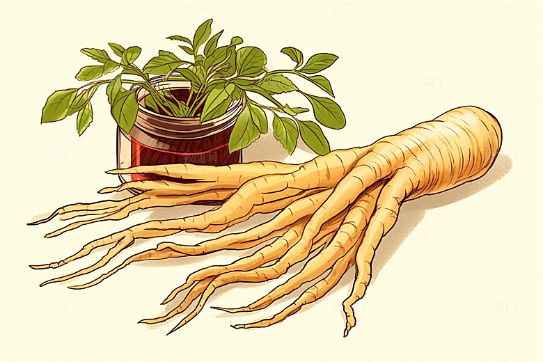 人参中药材植物插画