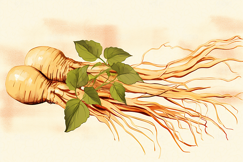 人参中药材健康插画