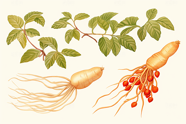 人参植物养生插画
